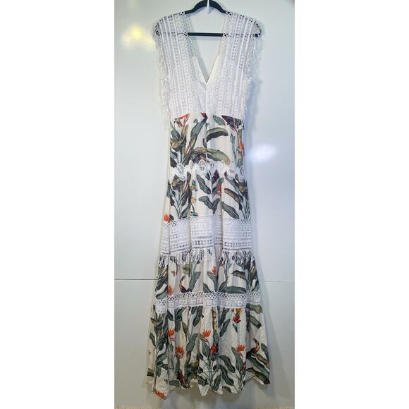 PatBo NWT Tropical Print Lace Trim Maxi Dress - Picture 8 of 12